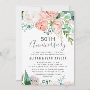 Invitation Noces de peonies romantiques 50 ans de mariage