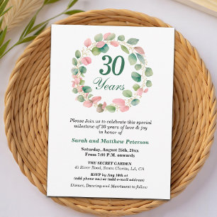 Invitation Noces de perle et d'eucalyptus rose doré 30ème ann