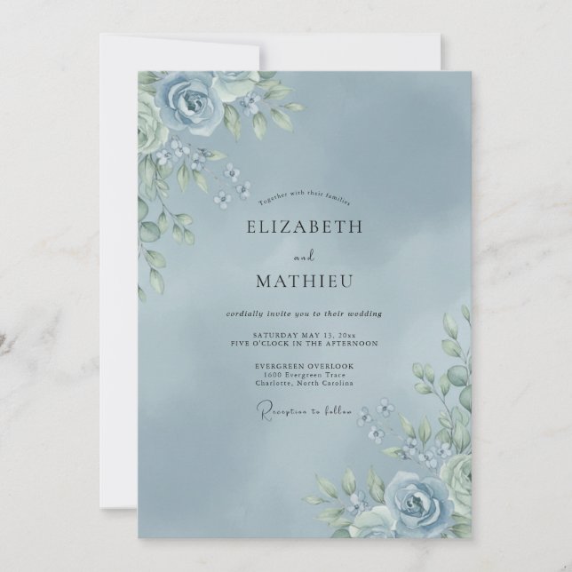 Invitation Noces de pétale d'azur en acier (Devant)
