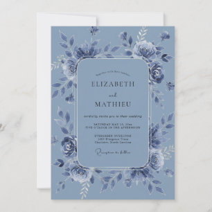 Invitation Noces de Pivoine Azur Acier