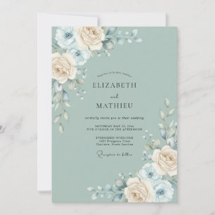Invitation Noces de Pivoine Crème Ivoire Mousse de Mer