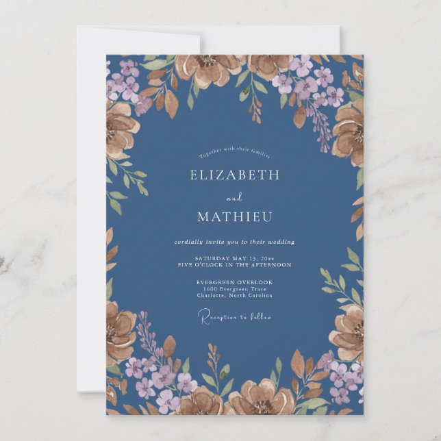 Invitation Noces de Pivoine Mauve Doux Ardoise (Devant)