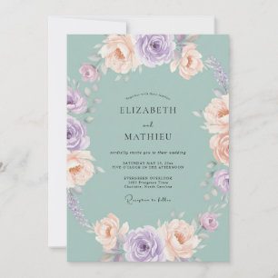 Invitation Noces de Pivoine Mauve Poussiéreuse Céladon