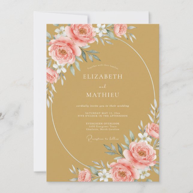 Invitation Noces de Pivoine Rouge Ocre (Devant)