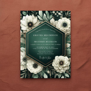 Invitation Noces de romance botanique à l'anémone émeraude