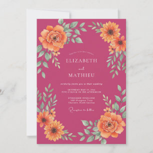 Invitation Noces de romance florale corail pêche