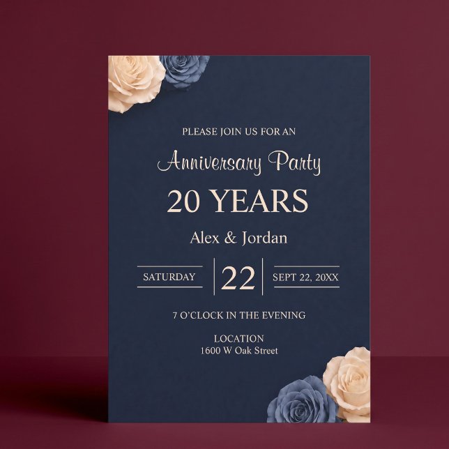Invitation Noces de Rose Bleue Marine (Créateur téléchargé)