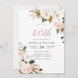 Invitation Noces de rubis et Fleurs Blanches 40e Anniversaire