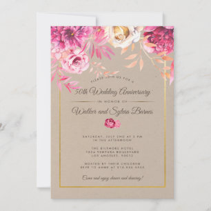Invitation Noces de rustique rose 50e anniversaire de mariage