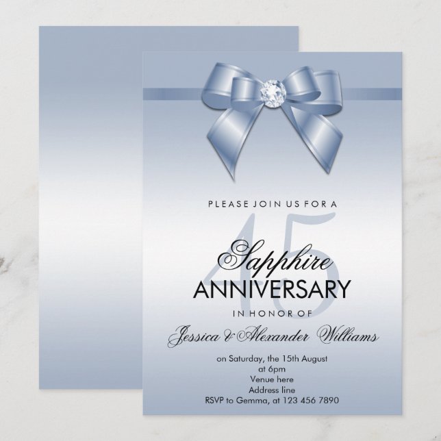 Invitation Noces de saphir 45e anniversaire de mariage (Devant / Derrière)