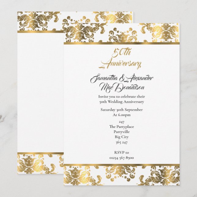 Invitation Noces de soie d'or 50e anniversaire de mariage (Devant / Derrière)