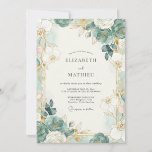 Invitation Noces d'eucalyptus doux au feuillage doré de mouss