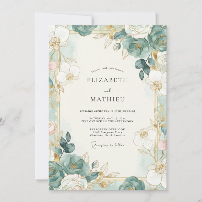 Invitation Noces d'eucalyptus doux au feuillage doré de mouss (Devant)