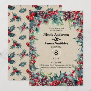 Invitation Noces d'hiver Vacances Berries de Noël Cône de pin