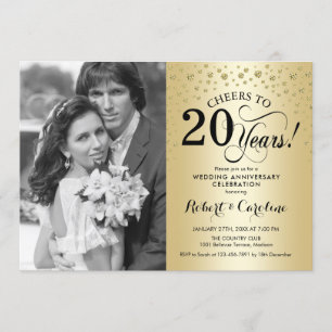 Invitation Noces d'or 20e anniversaire de mariage avec photo