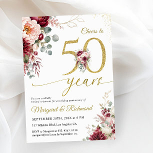 Invitation Noces d'or 50 ans de mariage Élégant Bourgogne