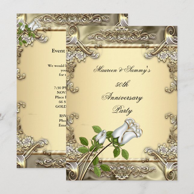 Invitation Noces d'or 50 ans de mariage Rose Or Crème (Devant / Derrière)