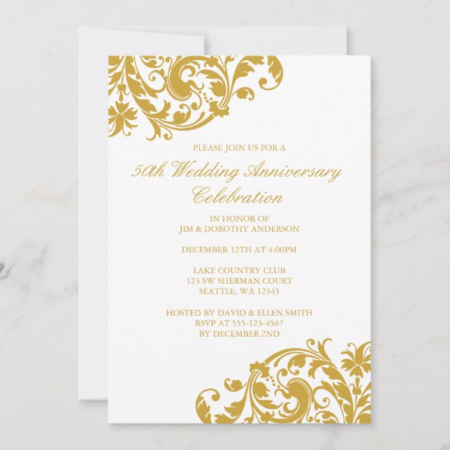 Invitation Noces d'or - 50 ans de mariage - Tourbillon doré (Devant)