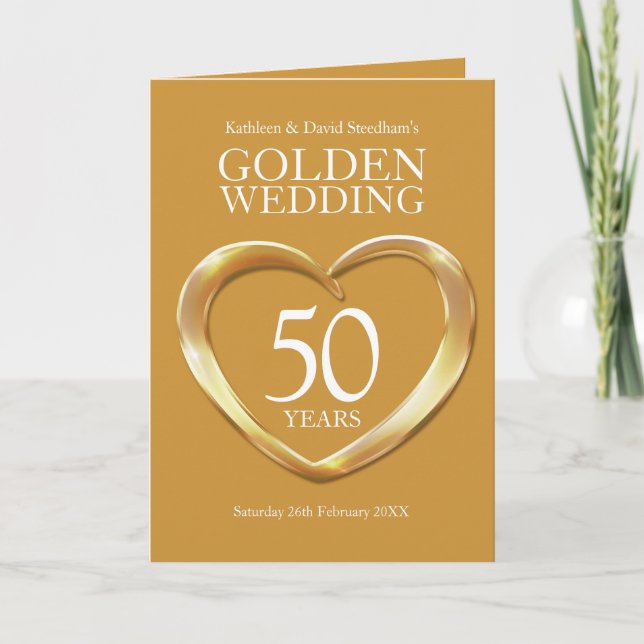 Invitation noces d'or 50 ans mariage coeurs pliés (Devant)