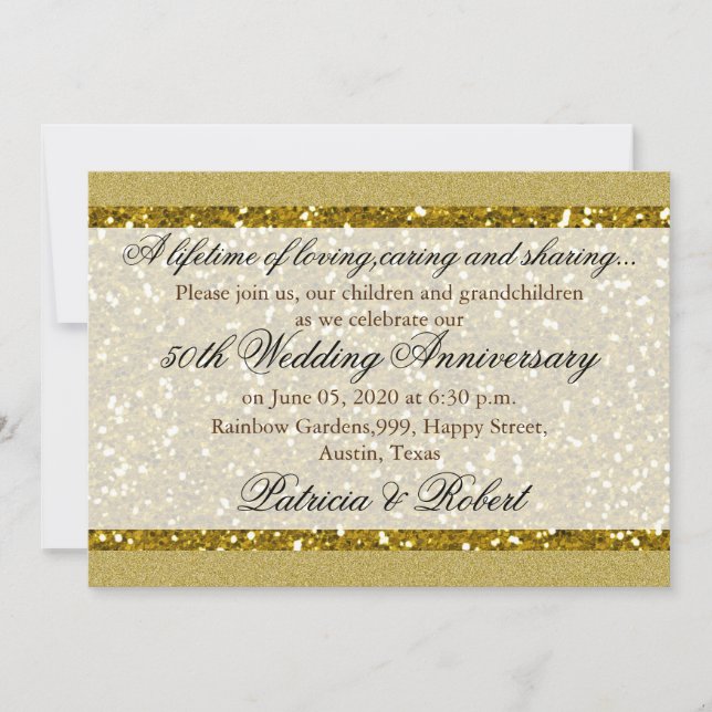 Invitation Noces d'or 50e anniversaire de mariage doré (Devant)