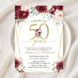 Invitation Noces d'or 50e anniversaire de mariage Élégant Bou