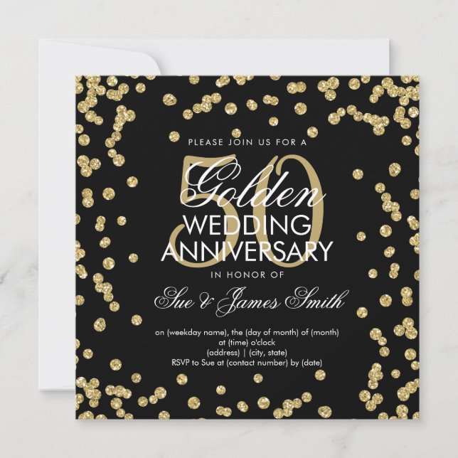 Invitation Noces d'or 50e anniversaire de mariage Glitter Con (Devant)