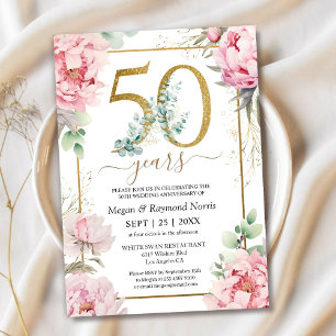 Invitation Noces d'or 50e Anniversaire de Mariage Pivoine Ros