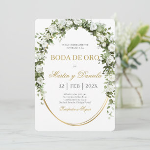 Invitation Noces d'or avec bouquet de fleurs blanches
