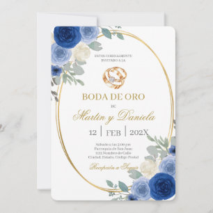 Invitation Noces d'or avec fleur bleue