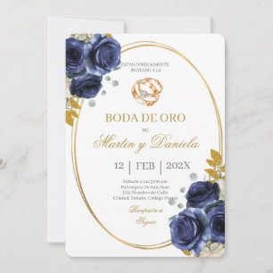 Invitation Noces d'or avec un thème bohème bleu