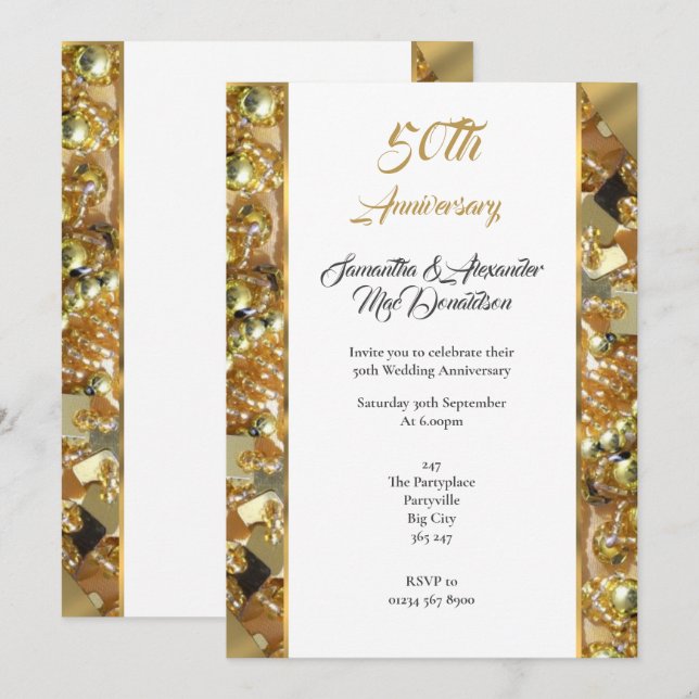 Invitation Noces d'or bling 50e anniversaire de mariage (Devant / Derrière)