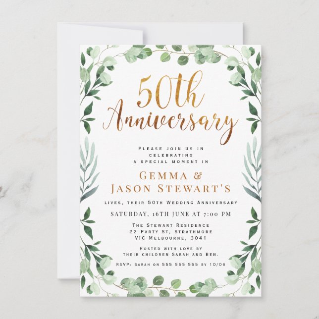 Invitation Noces d'or Calligraphie Verte 50e Anniversaire de  (Devant)