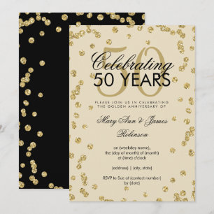 Invitation Noces d'or Confetti Pailleté d'Or 50 Ans de Mariag