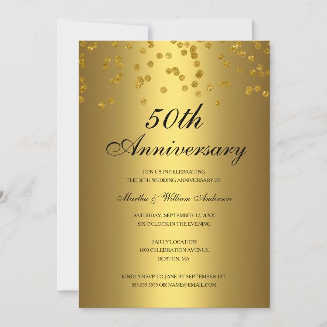 Invitation Noces d'or Confettis 50e Anniversaire de Mariage (Devant)
