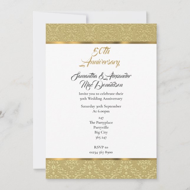 Invitation Noces d'or damassé 50 ans de mariage (Devant)