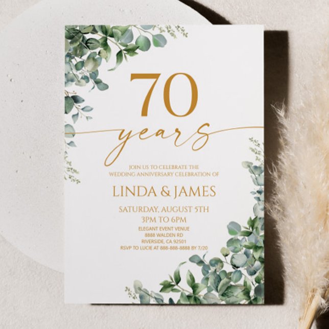 Invitation Noces d'or de l'eucalyptus vert 70e anniversaire d (Créateur téléchargé)