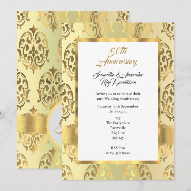 Invitation Noces d'or en damas cinquantième anniversaire de m (Devant / Derrière)