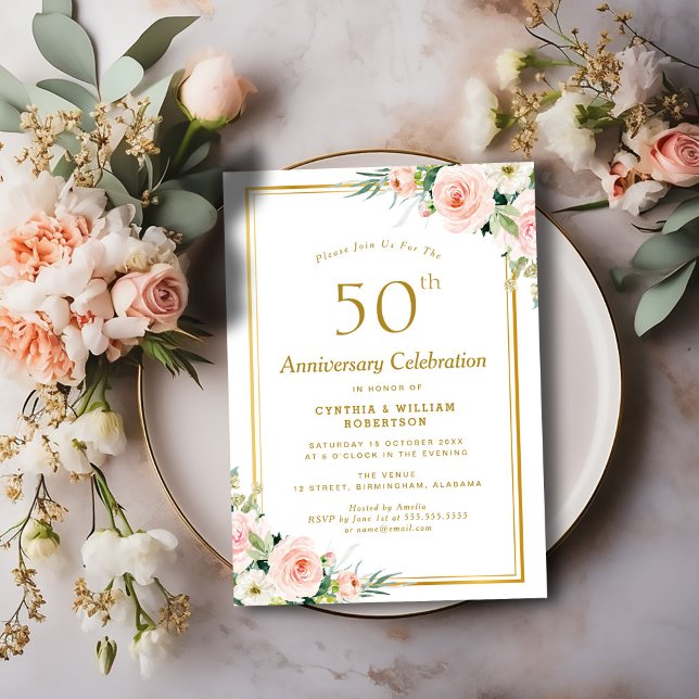 Invitation noces d'or et de rose 50e anniversaire de mariage (Créateur téléchargé)