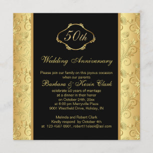 Invitation Noces d'or florales noires 50e anniversaire de mar