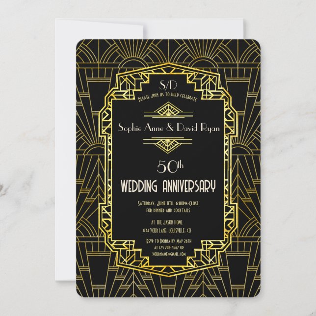 Invitation Noces d'or Gatsby le Magnifique 50e anniversaire d (Devant)