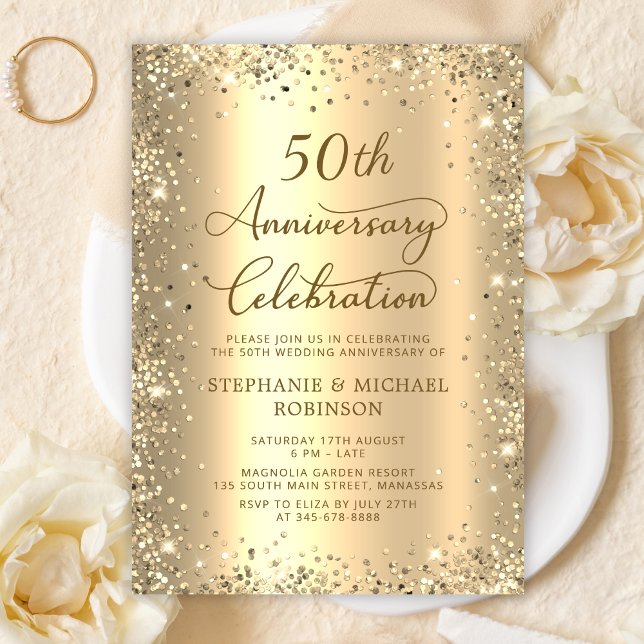 Invitation Noces d'or métallisé 50e anniversaire de mariage (Créateur téléchargé)