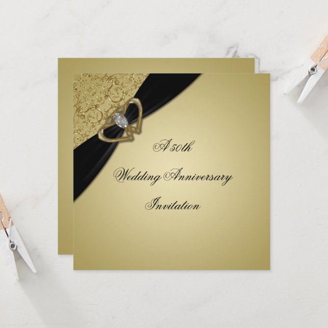 Invitation Noces d'Or Noir 50e Anniversaire de Mariage (Devant/Arrière en situation)