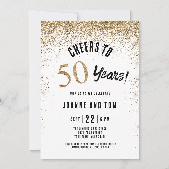 Invitation Noces d'or Noir Célébration de 50 ans d'anniversai (Devant)