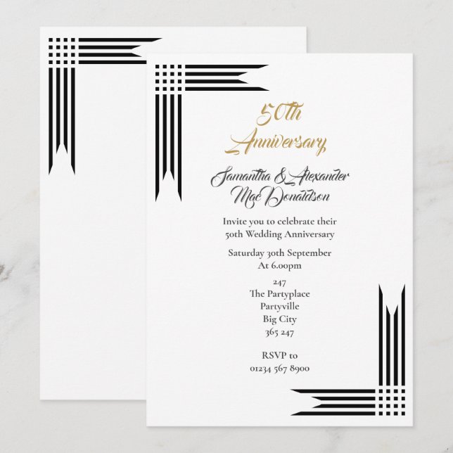 Invitation Noces d'or noir et blanc (Devant / Derrière)