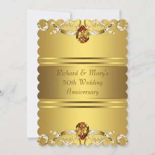 Invitation Noces d'or victoriennes Fleurs Or 50e Anniversaire