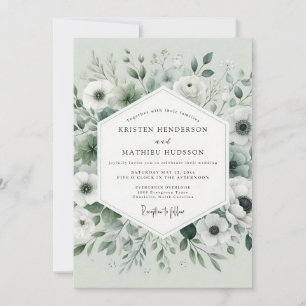 Invitation Noces Élégance Fleur Verte Sauge