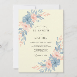 Invitation Noces en Pivoine Bleu Acier Jaune