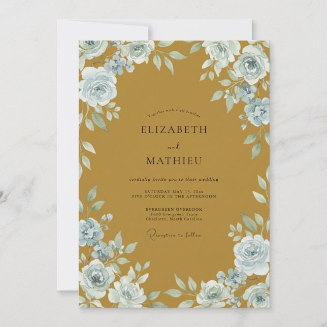 Invitation Noces Eucalyptus au feuillage bleu acier ocre (Devant)