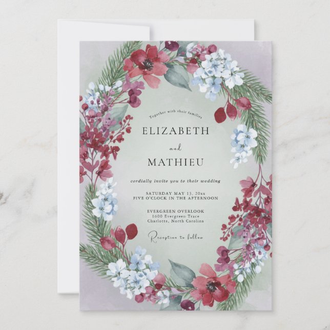 Invitation Noces Feuille Cramoisie Acier (Devant)