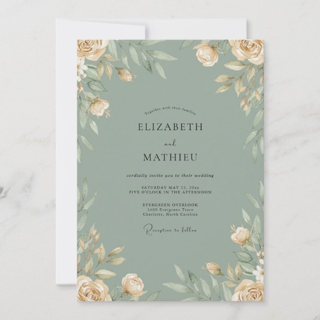 Invitation Noces feuilleuses de Celadon Cream (Devant)